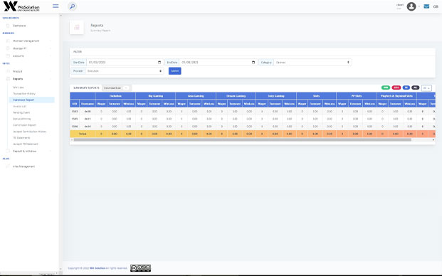 Casino Software back office screen